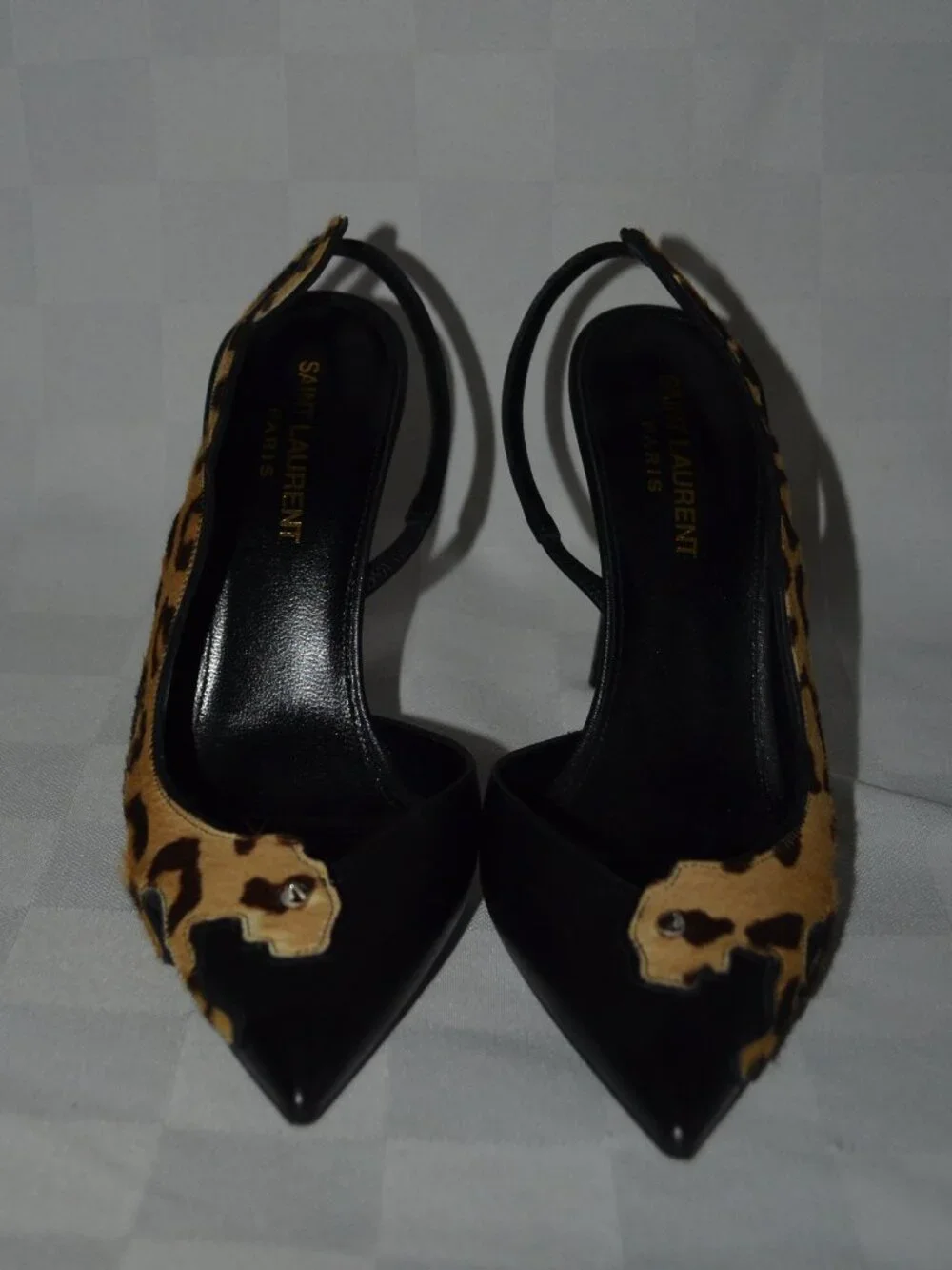 $1095 Sz 36.5 SAINT LAURENT Anja 105 Punk Leopard Slingback Pumps 4" Heels - Picture 4 of 9